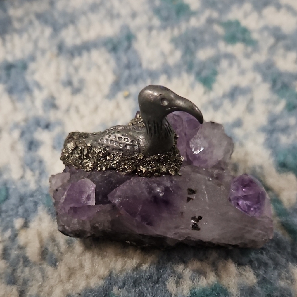 Silver Bird on Amethyst Crystal